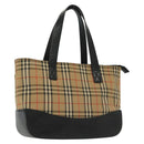 BURBERRY Nova Check Hand Bag Canvas Leather Beige Gold Auth 137517-1