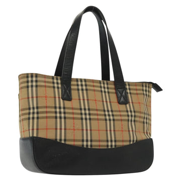BURBERRY Nova Check Hand Bag Canvas Leather Beige Gold Auth 137517