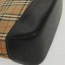 BURBERRY Nova Check Hand Bag Canvas Leather Beige Gold Auth 137517-10