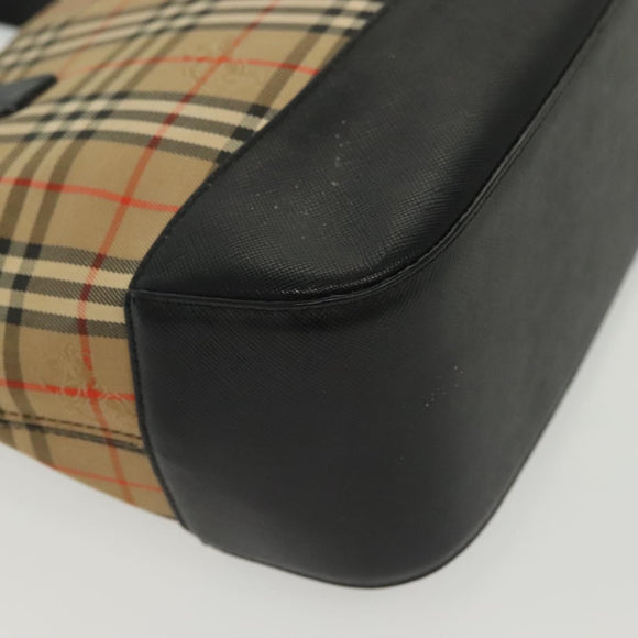 BURBERRY Nova Check Hand Bag Canvas Leather Beige Gold Auth 137517