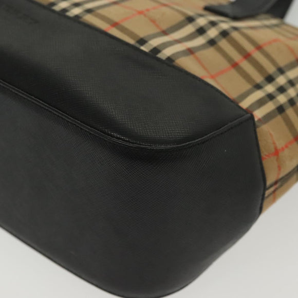 BURBERRY Nova Check Hand Bag Canvas Leather Beige Gold Auth 137517