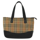 BURBERRY Nova Check Hand Bag Canvas Leather Beige Gold Auth 137517-2