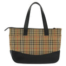 BURBERRY Nova Check Hand Bag Canvas Leather Beige Gold Auth 137517-3