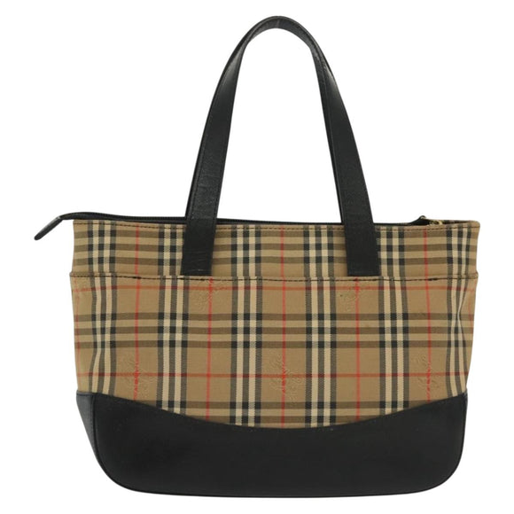 BURBERRY Nova Check Hand Bag Canvas Leather Beige Gold Auth 137517