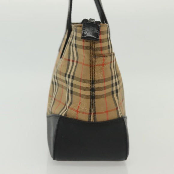 BURBERRY Nova Check Hand Bag Canvas Leather Beige Gold Auth 137517