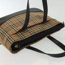 BURBERRY Nova Check Hand Bag Canvas Leather Beige Gold Auth 137517-6