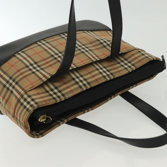 BURBERRY Nova Check Hand Bag Canvas Leather Beige Gold Auth 137517
