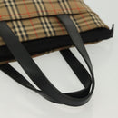 BURBERRY Nova Check Hand Bag Canvas Leather Beige Gold Auth 137517-7