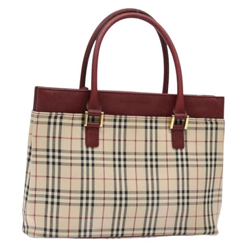 BURBERRY Nova Check Hand Bag Canvas Beige Gold Auth 137524