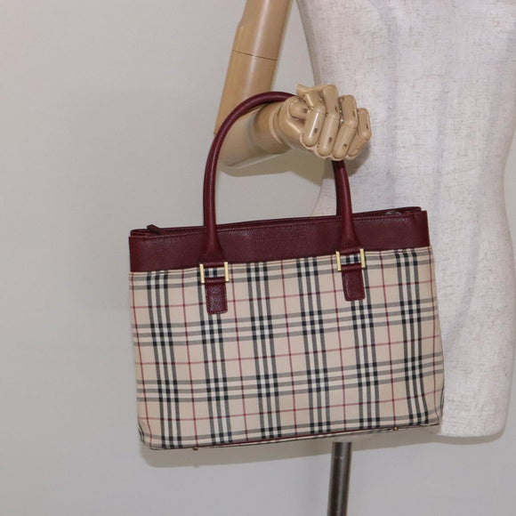 BURBERRY Nova Check Hand Bag Canvas Beige Gold Auth 137524