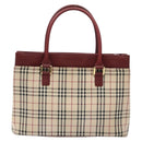 BURBERRY Nova Check Hand Bag Canvas Beige Gold Auth 137524-2