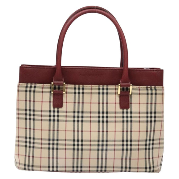 BURBERRY Nova Check Hand Bag Canvas Beige Gold Auth 137524