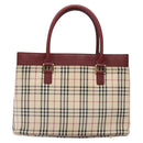 BURBERRY Nova Check Hand Bag Canvas Beige Gold Auth 137524-3