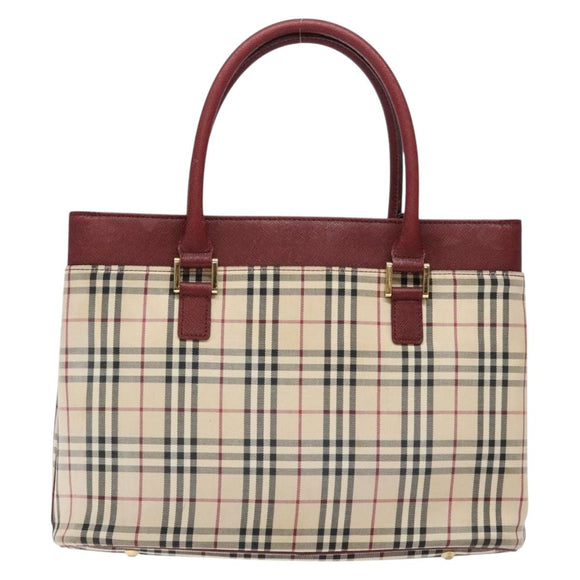 BURBERRY Nova Check Hand Bag Canvas Beige Gold Auth 137524
