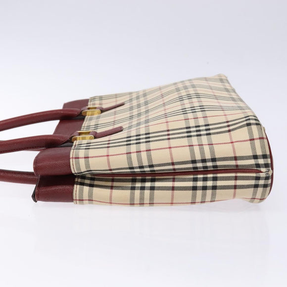 BURBERRY Nova Check Hand Bag Canvas Beige Gold Auth 137524