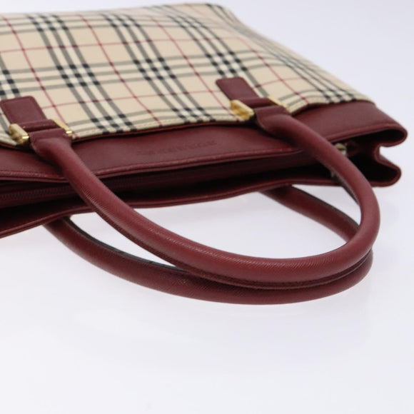 BURBERRY Nova Check Hand Bag Canvas Beige Gold Auth 137524