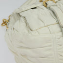 PRADA Gathered Shoulder Bag Leather White Gold Auth 137551-14