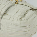 PRADA Gathered Shoulder Bag Leather White Gold Auth 137551-9