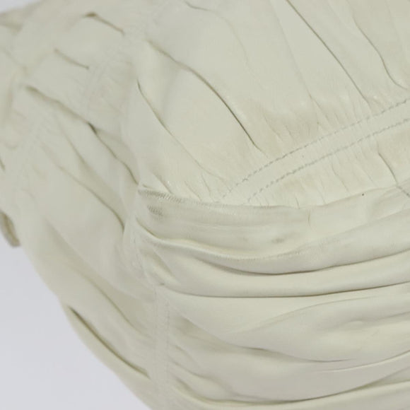 PRADA Gathered Shoulder Bag Leather White Gold Auth 137551