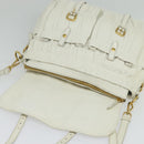 PRADA Gathered Shoulder Bag Leather White Gold Auth 137551-18