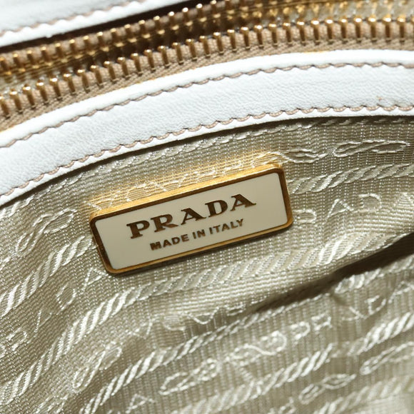 PRADA Gathered Shoulder Bag Leather White Gold Auth 137551