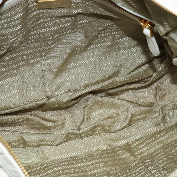 PRADA Gathered Shoulder Bag Leather White Gold Auth 137551