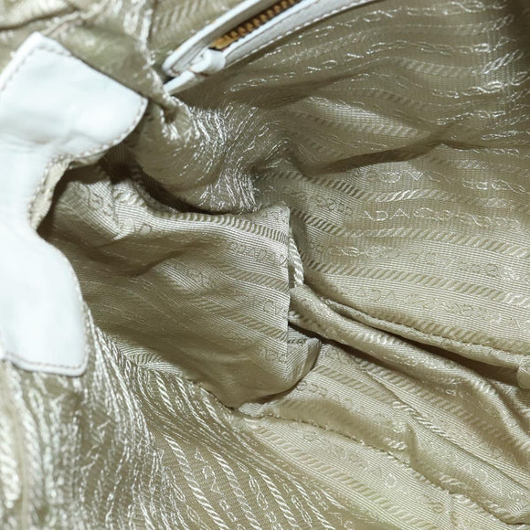 PRADA Gathered Shoulder Bag Leather White Gold Auth 137551