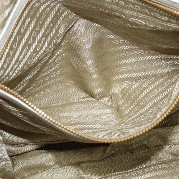 PRADA Gathered Shoulder Bag Leather White Gold Auth 137551