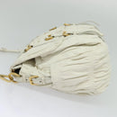 PRADA Gathered Shoulder Bag Leather White Gold Auth 137551-3