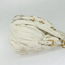 PRADA Gathered Shoulder Bag Leather White Gold Auth 137551-4
