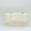 PRADA Gathered Shoulder Bag Leather White Gold Auth 137551-5