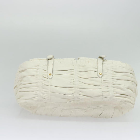 PRADA Gathered Shoulder Bag Leather White Gold Auth 137551