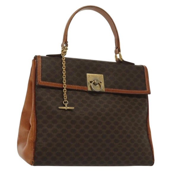 CELINE Macadam Canvas Hand Bag PVC Leather Brown Gold Auth 137553