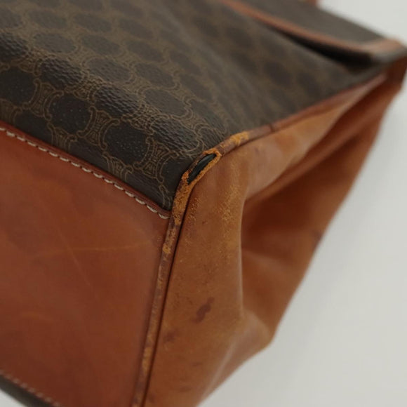 CELINE Macadam Canvas Hand Bag PVC Leather Brown Gold Auth 137553