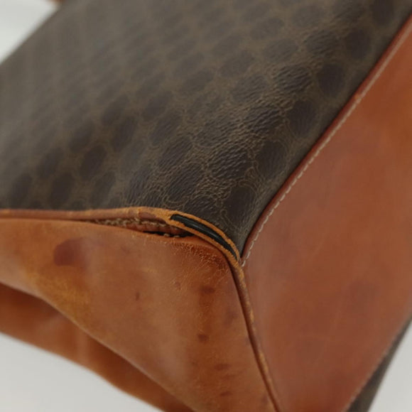 CELINE Macadam Canvas Hand Bag PVC Leather Brown Gold Auth 137553