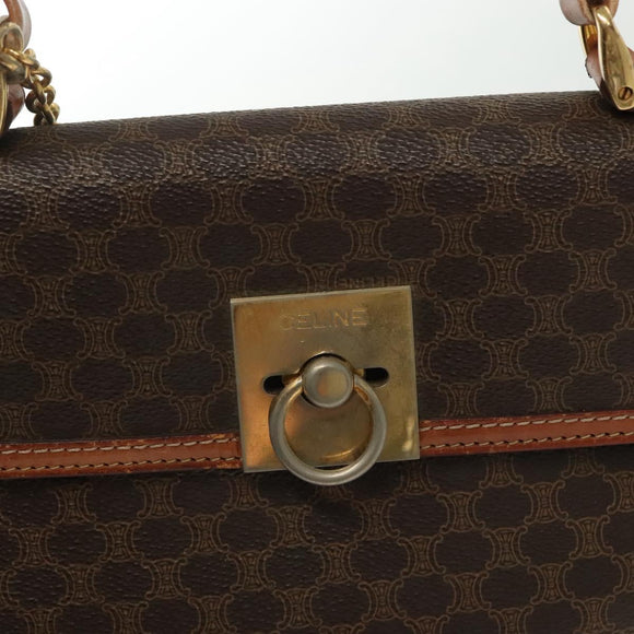 CELINE Macadam Canvas Hand Bag PVC Leather Brown Gold Auth 137553