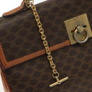 CELINE Macadam Canvas Hand Bag PVC Leather Brown Gold Auth 137553-16