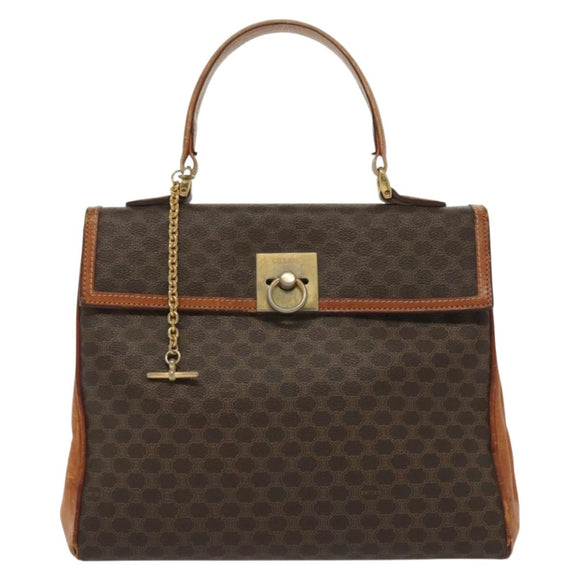 CELINE Macadam Canvas Hand Bag PVC Leather Brown Gold Auth 137553
