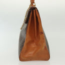 CELINE Macadam Canvas Hand Bag PVC Leather Brown Gold Auth 137553-4