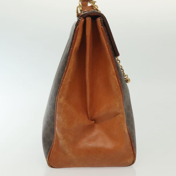 CELINE Macadam Canvas Hand Bag PVC Leather Brown Gold Auth 137553