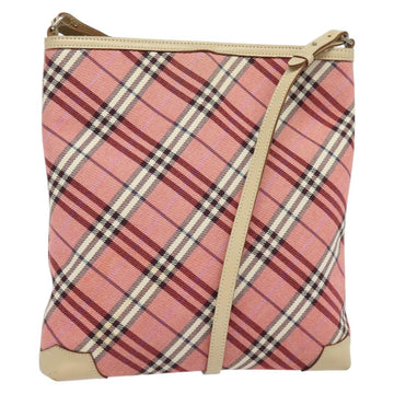 BURBERRY Nova Check Blue Label Shoulder Bag Canvas Leather Pink Auth 137567