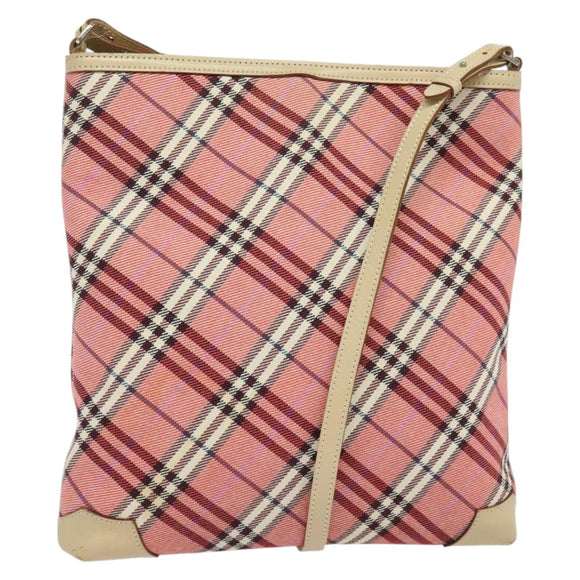BURBERRY Nova Check Blue Label Shoulder Bag Canvas Leather Pink Auth 137567