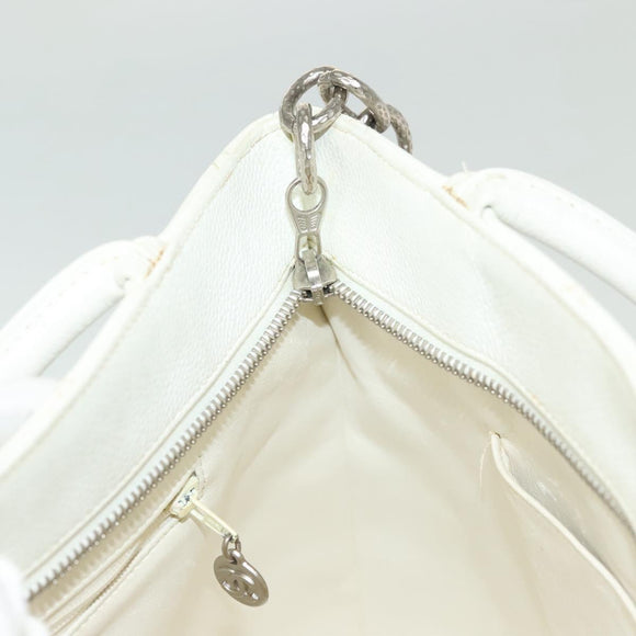 CHANEL Matelasse Reprint Tote Bag Caviar Skin White CC Auth 137578