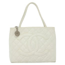 CHANEL Matelasse Reprint Tote Bag Caviar Skin White CC Auth 137578-13