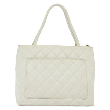 CHANEL Matelasse Reprint Tote Bag Caviar Skin White CC Auth 137578 - 0