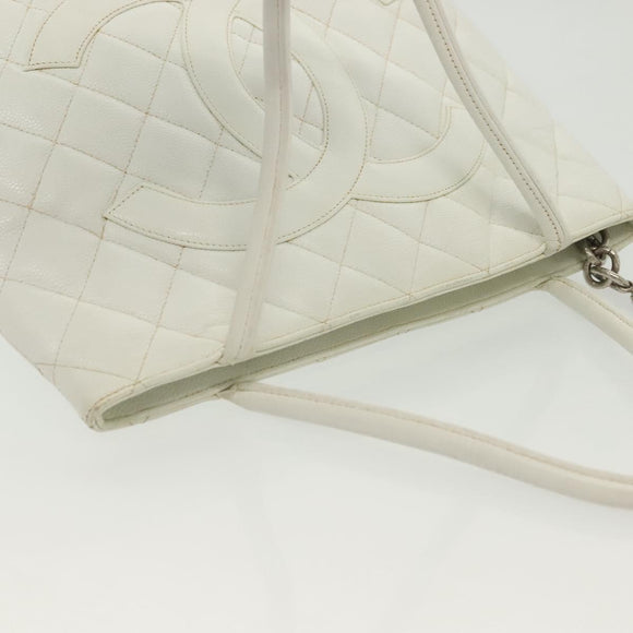 CHANEL Matelasse Reprint Tote Bag Caviar Skin White CC Auth 137578