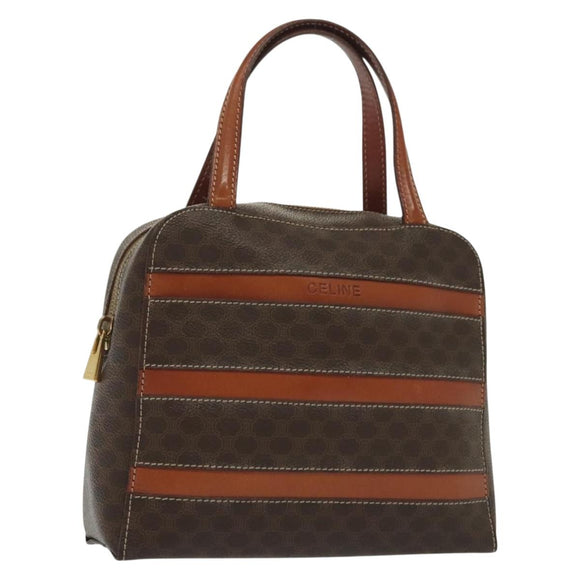 CELINE Macadam Canvas Hand Bag PVC Leather Brown Gold Auth 137605