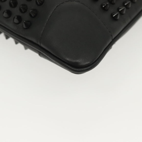 Christian Louboutin Studs Chain Shoulder Bag Leather Black Silver Auth 137606