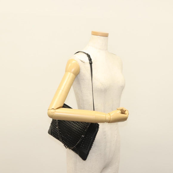 Christian Louboutin Studs Chain Shoulder Bag Leather Black Silver Auth 137606