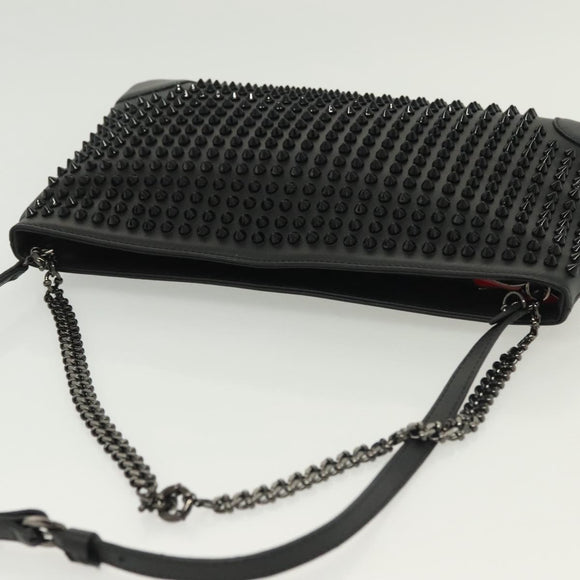 Christian Louboutin Studs Chain Shoulder Bag Leather Black Silver Auth 137606